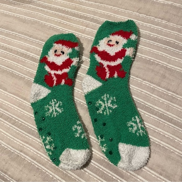 Unbranded Santa Claus Snowflake Stretchy Fuzzy Christmas Socks - Picture 1 of 5